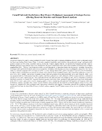 Cornell University Earth Source Heat Project: Preliminary Assessment of Geologic Factors Affecting Reservoir Structure and Seismic Hazard Analysis