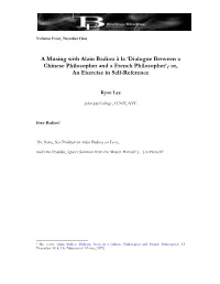 A Musing with Alain Badiou À La 'Dialogue Between a Chinese