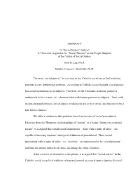 ABSTRACT Is “Social Justice” Justice? a Thomistic Argument For