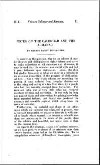 Notes on the Calendar and the Almanac