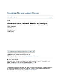 Report on Studies of Streams in the Iowa Driftless Region