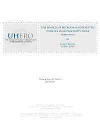 The Miracle of Microfinance Revisited: Evidence from Propensity Score Matching