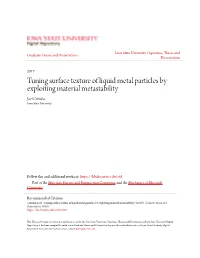 Tuning Surface Texture of Liquid Metal Particles by Exploiting Material Metastability Joel Cutinho Iowa State University