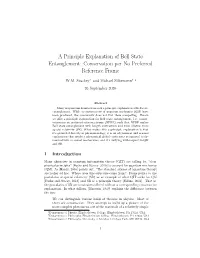 A Principle Explanation of Bell State Entanglement: Conservation Per No Preferred Reference Frame