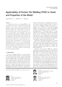 Applicability of Friction Stir Welding (FSW) to Steels and Properties of the Welds†