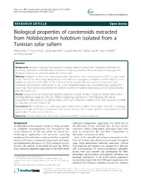 Biological Properties of Carotenoids Extracted from Halobacterium