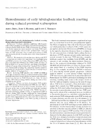 Hemodynamics of Early Tubuloglomerular Feedback Resetting During Reduced Proximal Reabsorption