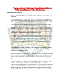 In Preparation for the Manager/Coach/Umpire Briefing on Friday, August 2, Please Review This Document