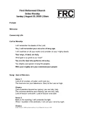 Prelude Welcome Community Life Call to Worship I