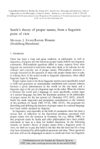 Searle's Theory of Proper Names, from a Linguistic Point of View