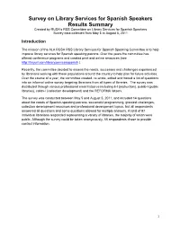 Survey on Library Services for Spanish Speakers Results Summary