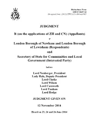(On the Applications of ZH and CN) (Appellants) V LB of Newham and LB of Lewisham