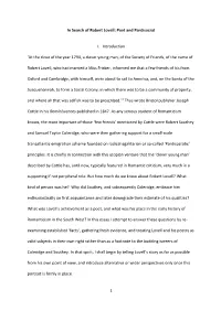 1 in Search of Robert Lovell: Poet and Pantisocrat I. Introduction 'At The