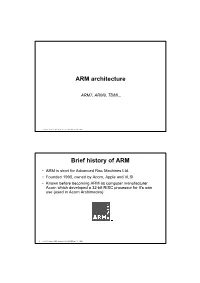 ARM Architecture Brief History Of