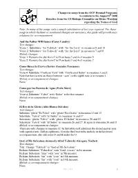 Changes in Songs from the OCP Hymnal Programs to Conform to the August 8Th 2008 Directive from the US Bishops Committee on Divine Worship Regarding the Names of God