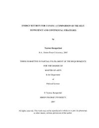 Energy Security for Canada: a Comparison of the Self