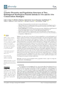 Genetic Diversity and Population Structure of Two Endangered Neotropical Parrots Inform in Situ and Ex Situ Conservation Strategies