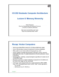 Memory Hierarchy Recap