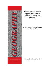 Sustainable Livelihood Approach: a Critical Analysis of Theory and Practice