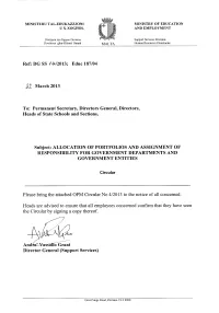 Allocation of Portfolios and Assignment of Responsability for Government Departments and Government Entities