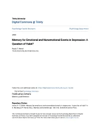 Memory for Emotional and Nonemotional Events in Depression: a Question of Habit?