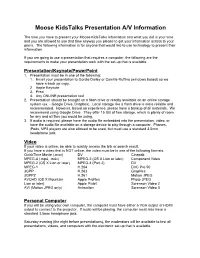Moose Kidstalks Presentation A/V Information
