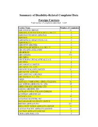 Summary of Disability-Related Complaint Data Foreign Carriers