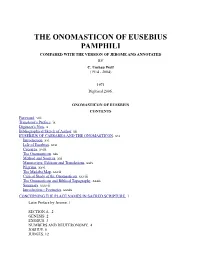 The Onomasticon of Eusebius Pamphili Compared with the Version of Jerome and Annotated by C