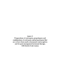 Annex 2. Preparations of Oestrogens, Progestogens and Combinations of Oestrogens and Progestogens That Are Or Have Been Used As