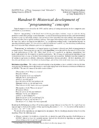 Handout 0: Historical Development of “Programming” Concepts
