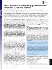 LIMP-2 Expression Is Critical for Β-Glucocerebrosidase Activity and Α-Synuclein Clearance