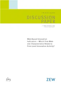 Web-Based Innovation Indicators – Which Firm Web- Site Characteristics Relate to Firm-Level Innovation Activity?