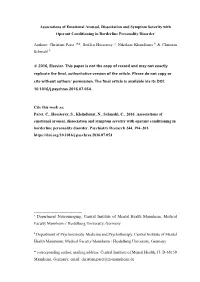 Associations of Emotional Arousal, Dissociation and Symptom Severity with Operant Conditioning in Borderline Personality Disorder