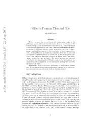 Hilbert's Program Then And