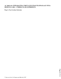 Integrating Virtualization Technology Into Remote Labs: a Three Year