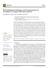Re-Establishment Techniques and Transplantations of Charophytes to Support Threatened Species