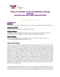 October 9 Update 2FALL 2018 SYLLABUS Engl E 182A POETRY