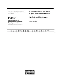 Recommendation for Block Cipher Modes of Operation Methods