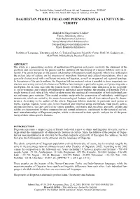 Daghestan People Folklore Phenomenon As a Unity in Di- Versity
