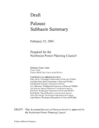 Draft Palouse Subbasin Summary