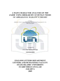A Main Character Analysis of the Zahir Using Hierarchy of Human Needs of Abraham H