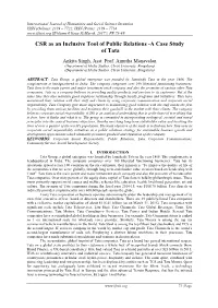 CSR As an Inclusive Tool of Public Relations -A Case Study of Tata