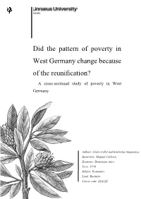 Did the Pattern of Poverty in West Germany Change Because of the Reunification?