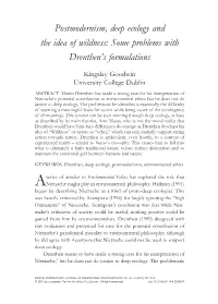 Postmodernism, Deep Ecology and the Idea of Wildness: Some Problems with Drenthen’S Formulations