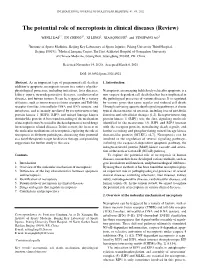 The Potential Role of Necroptosis in Clinical Diseases (Review)