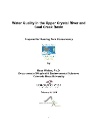 Water Quality in the Upper Crystal River and Coal Creek Basin