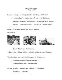 Back to the Basics 1 Peter 4:1-11 If You Are Visiting