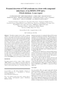 Prenatal Detection of TAR Syndrome in a Fetus with Compound Inheritance of an RBM8A SNP and a 334‑Kb Deletion: a Case Report