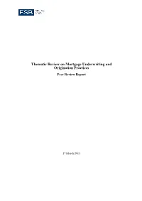 Thematic Review on Mortgage Underwriting and Origination Practices Peer Review Report