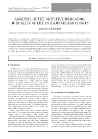 Analysis of the Objective Indicators of Quality of Life in Hajdú-Bihar County